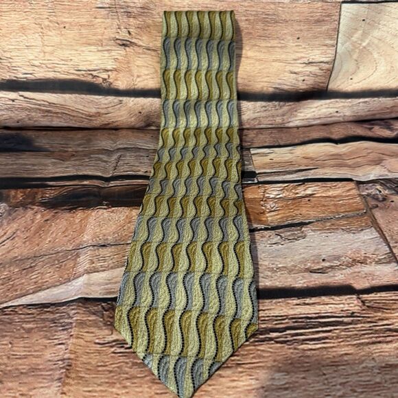 MW Collection Necktie Men’s Beige Geometric Tie 58” Classic Regency Business - Picture 2 of 5